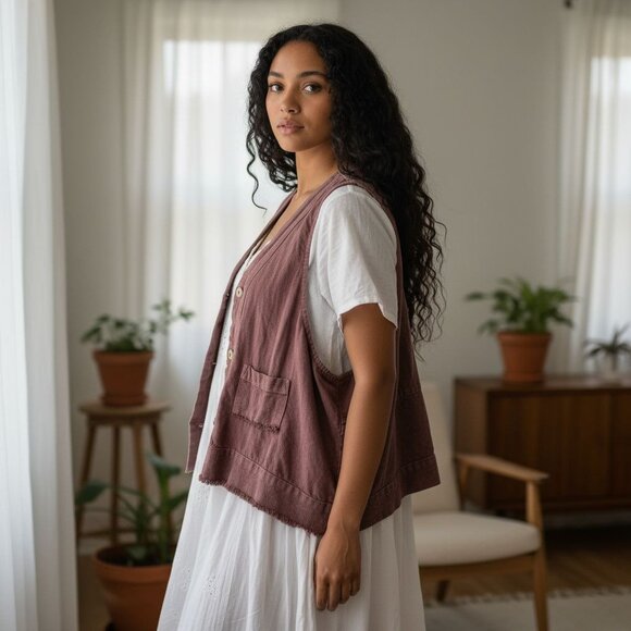 Vintage Blue Fish Womens Hemp Poet Vest 2000 Collection Loam Purple One Size - Picture 5 of 16